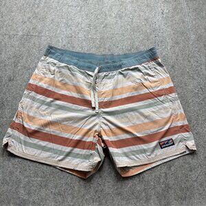 Patagonia Wavefarer Volley Shorts Men 2XL White Brown Orange Stripe 16" Stretch
